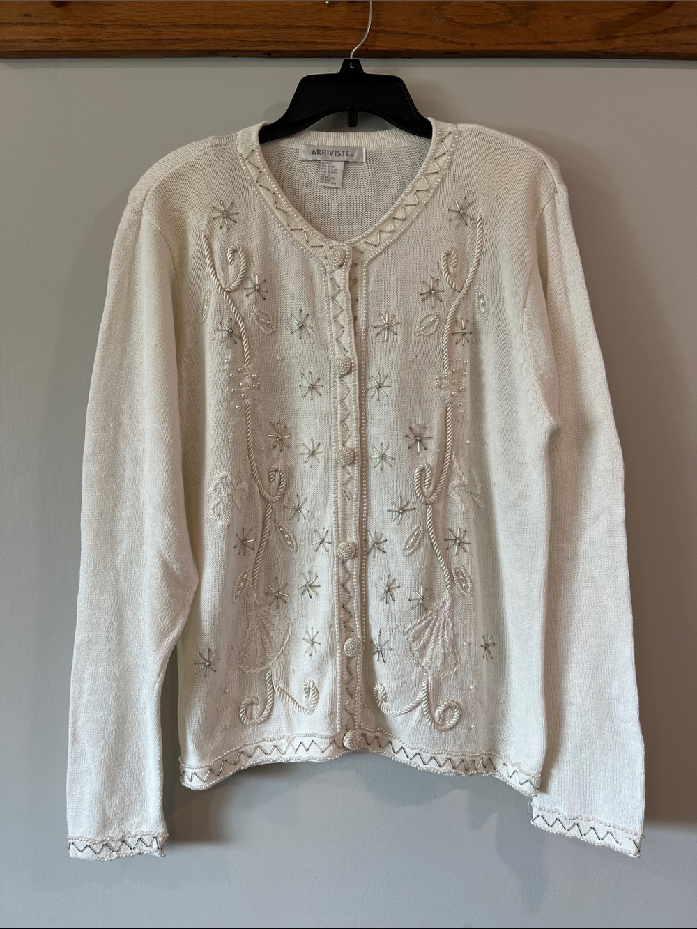 Arriviste - L, Cream/white, embroidered/beaded, button up cardigan
